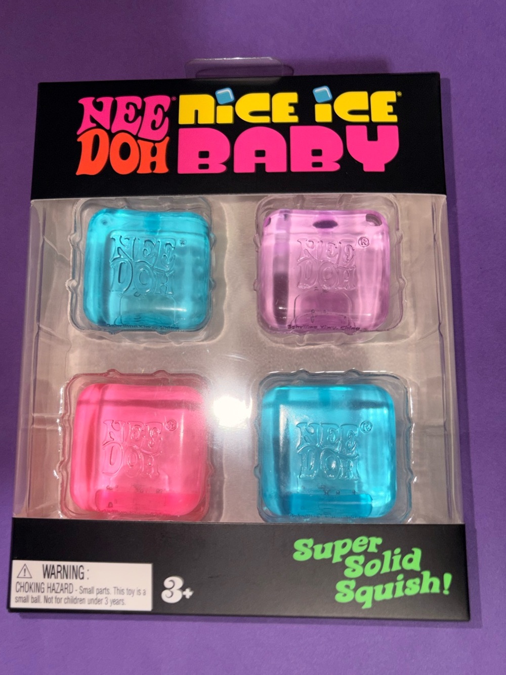 NeeDoh Nice Ice Baby Super Solid Squish Pack of- 2 Blue, 1Pink, 1 Purple